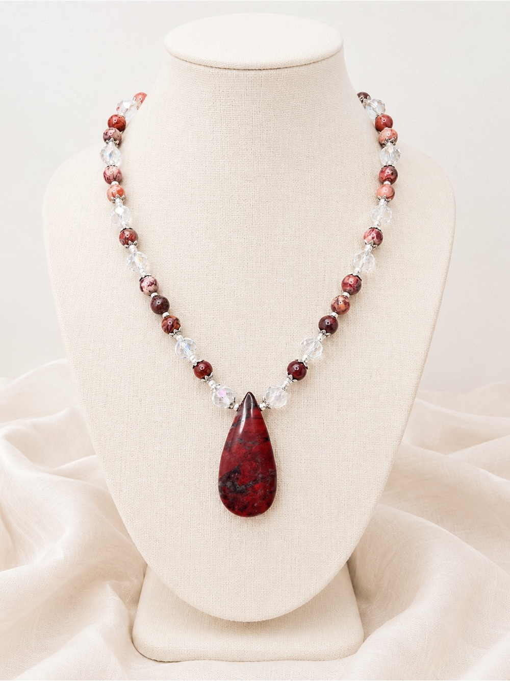 Desert Wine Red Jasper & Porcelain Jasper Artisan Necklace
